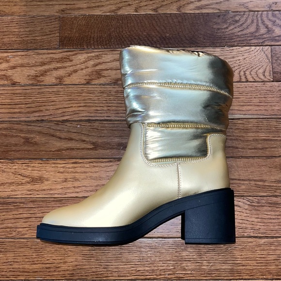 Franco Sarto Puffer Snow Booties Metallic Gold Women’s Size 7 Water Repellent - Picture 6 of 12